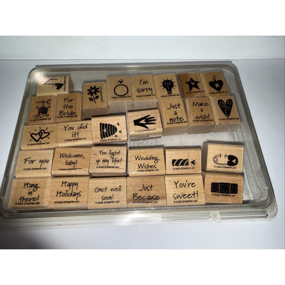 Stampin' Up! MINI MATES - set of 28 wood-mount stamps  Pre-owned And Mounted